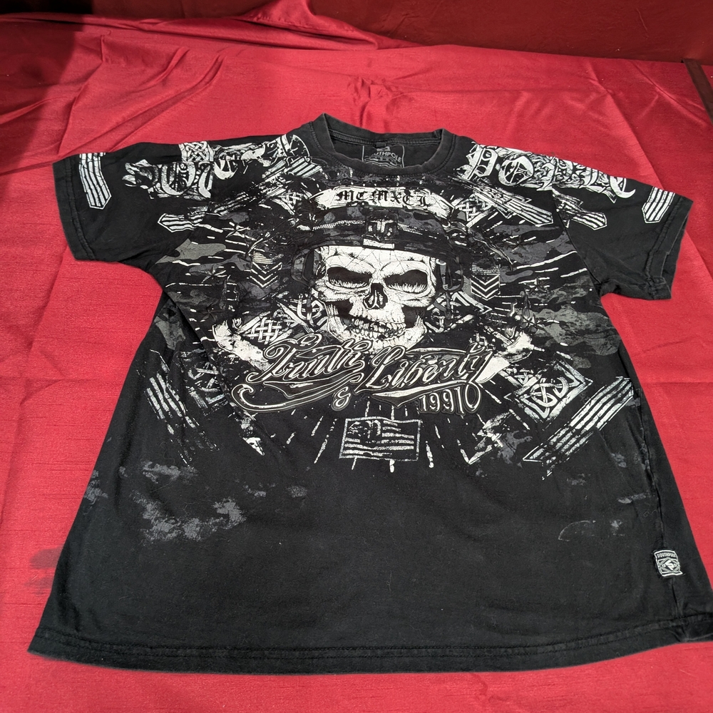 South Pole Black Graphic Tee with Skull Design